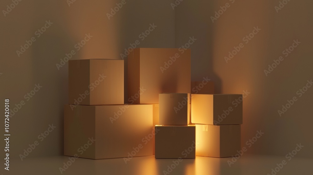 Poster a stack of boxes with one of them cut open