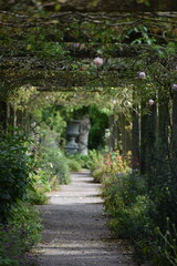passage couvert de végétation en fleurs menant vert des sortes de ruines