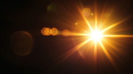 Bright Light Source with Golden Rays and Lens Flare Effects
