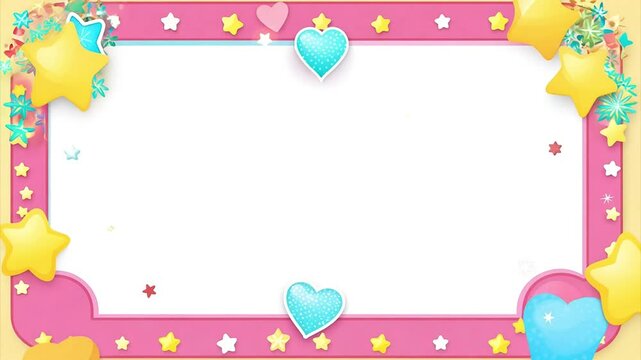 Colorful decorative border with stars, hearts, and balloons for a playful kids project.