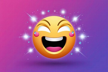 Fototapeta premium Three Dimensional Gleeful Crying Emoji with Sparkling Tears Graphic