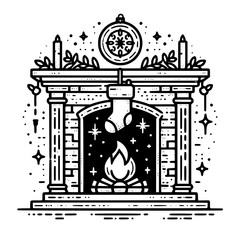 Outlined fireplace with single hanging stocking