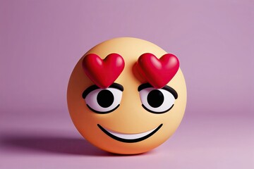 3D Happy Emoticon with Heart Eyes Showing Love and Affection
