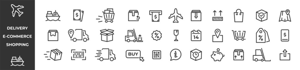 Online shopping and delivery icon set. E-Commerce icons collection. Shopping icons. Vector illustration