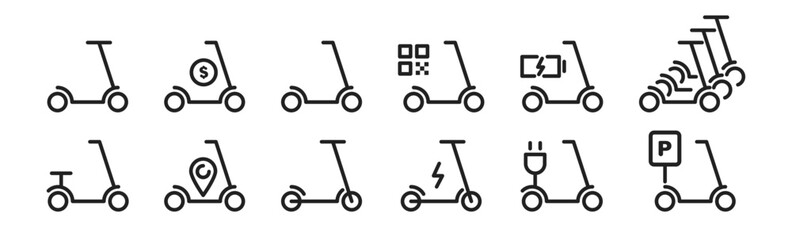 Electric scooter icon set. Kick scooter line icon. Vector illustration