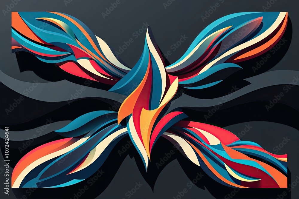 Poster vibrant abstract patterns with deep shadow background in 3d design