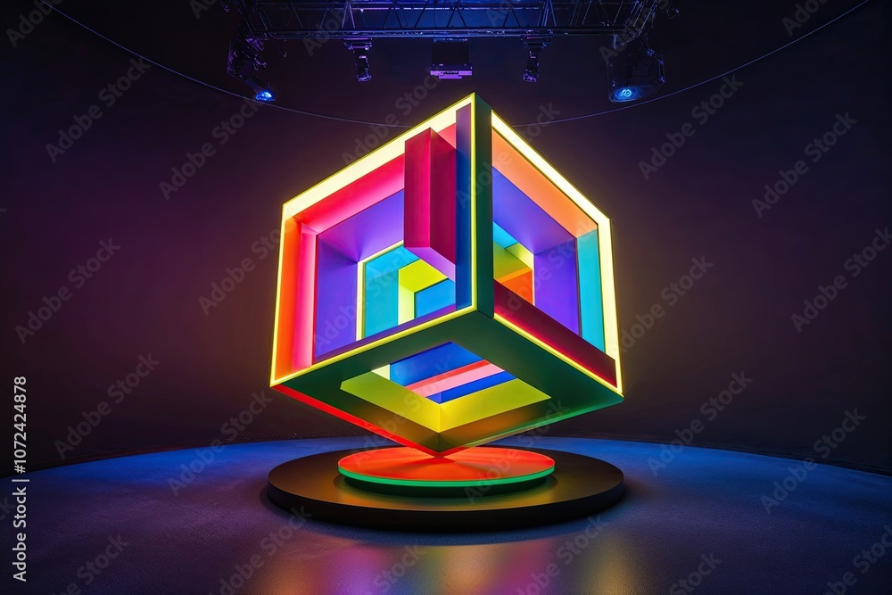 Poster Illuminated Three-Dimensional Cube Design in a Dimly Lit Environment