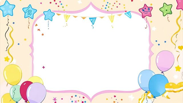 Colorful decorative border with stars, hearts, and balloons for a playful kids project.