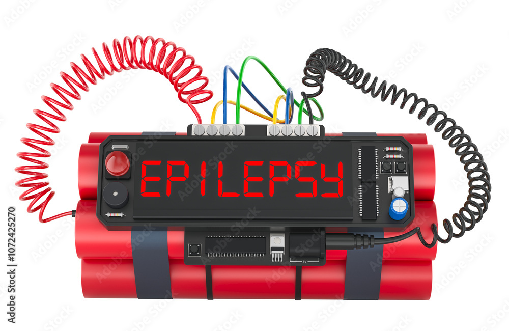 Poster epilepsy concept. time bomb explosive with epilepsy word on timer, 3d rendering isolated on transpar