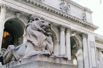 The Majestic Lion Sculpture Gracing the Entrance of Historic Library Building