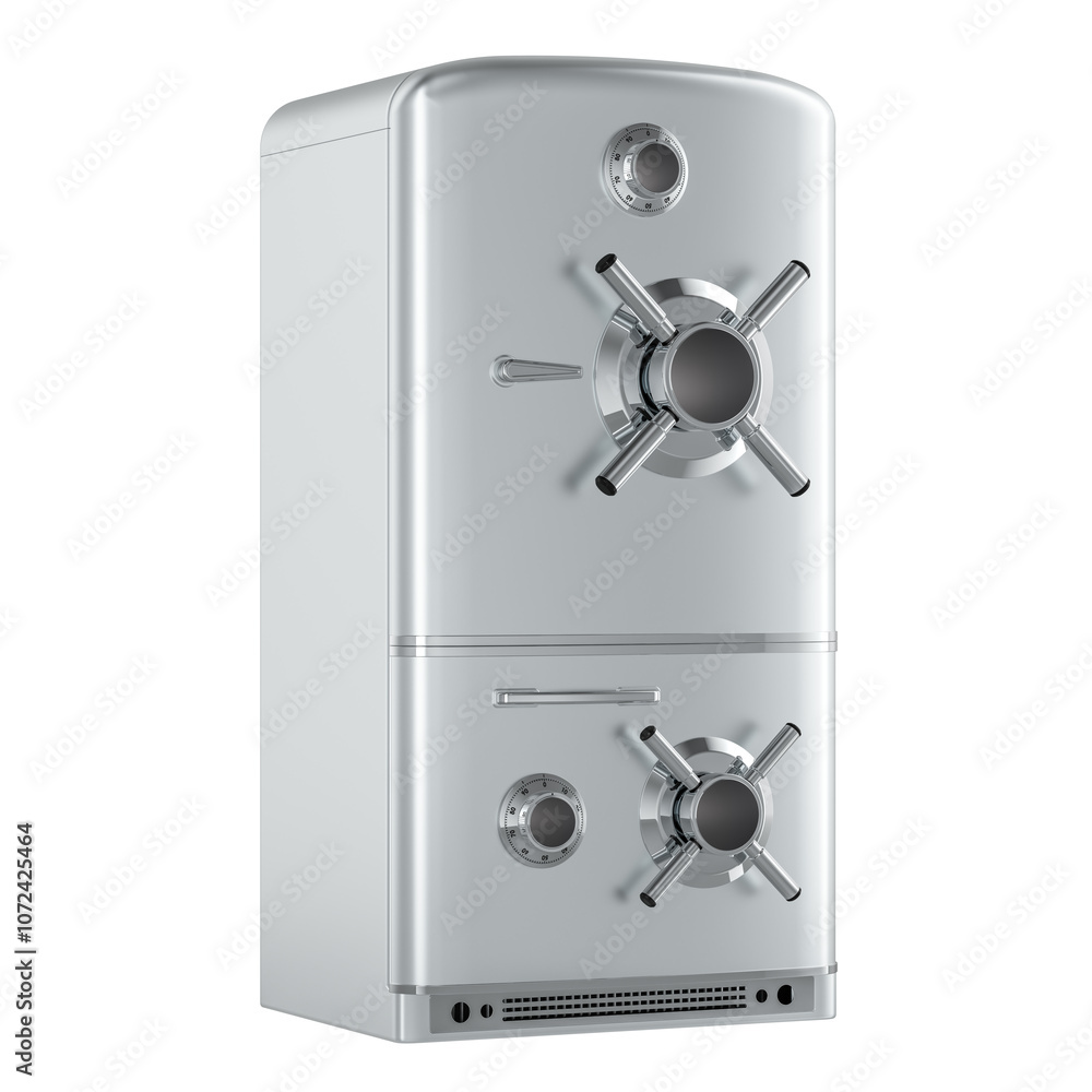 Poster refrigerator with safe combination lock, diet concept. 3d rendering isolated on transparent backgrou