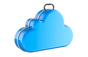 Cloud computing as suitcase, 3D rendering isolated on transparent background