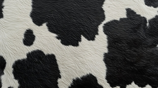 Close-up of black and white cowhide fur pattern with natural texture