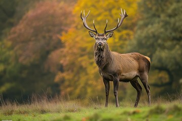 Majestic Autumn Stag in British Woodland Habitat with Antlers
