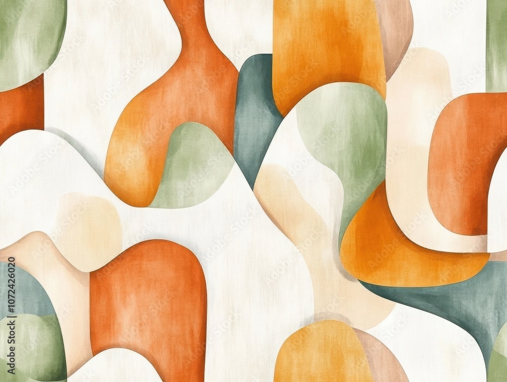 Poster a colorful abstract pattern featuring organic shapes in earthy tones and soft curves, creating a har