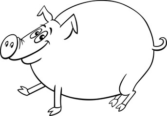 happy cartoon pig farm animal character coloring page