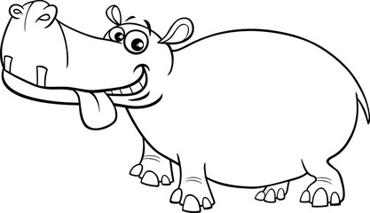 cartoon hippopotamus wild animal character coloring page