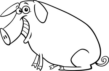 happy cartoon pig farm animal character coloring page