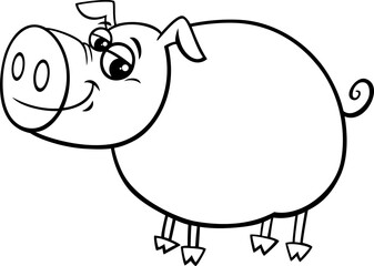 happy pig animal character cartoon illustration coloring page