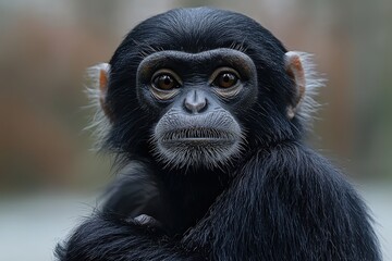 Fototapeta premium Thoughtful chimpanzee gazing into the distance in a serene natural habitat