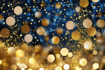 Blue and golden Christmas background, festive bokeh light background for special holiday, AI Generative