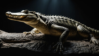 Naklejka premium crocodile, perfect lighting, spot light with dark background