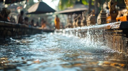 Water Cascading Through a Temple Basin