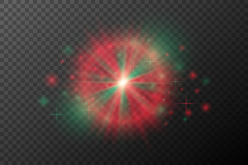 Red and Green Festive Light Burst with Glowing Particles 