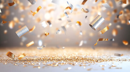 Naklejka premium Golden and Silver Confetti Background