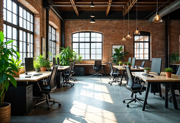 Modern office, teamwork, co-working space, quiet and cozy atmosphere, company office, AI Generative	
