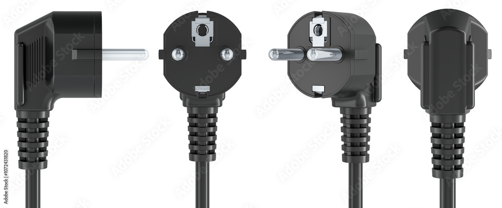 Poster ac power plug, different views. 3d rendering isolated on transparent background