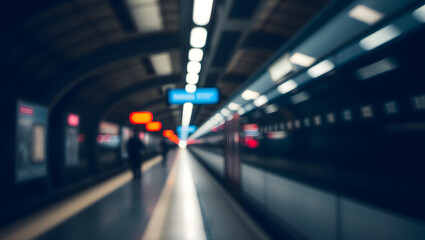 Fototapeta premium Abstract blur train station interior background. Railway Station