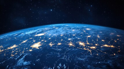 Obraz premium A view of Earth from space, showcasing city lights at night.