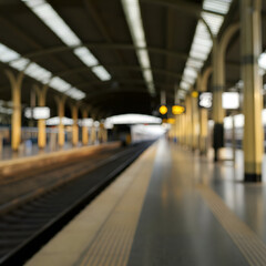 Abstract blur train station interior background. Railway Station