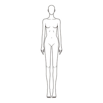 Female Fashion Figure Flat Sketch - Front View
