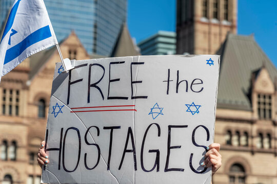 A  protest sign to bring home the hostages from Gaza.
