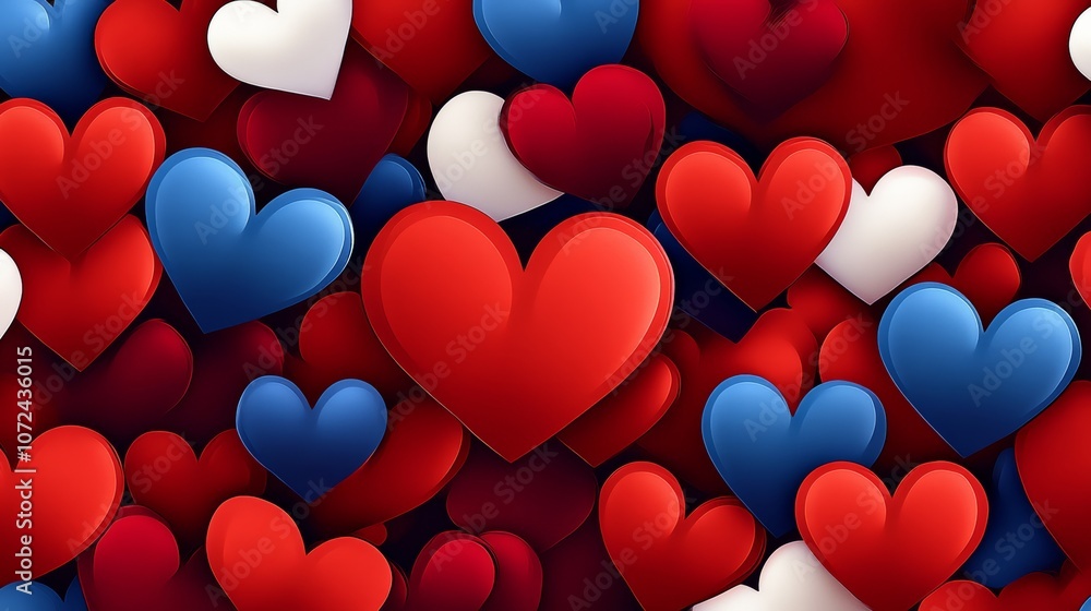 Poster bunch of hearts in different colors and sizes. the hearts are arranged in a way that they look like 