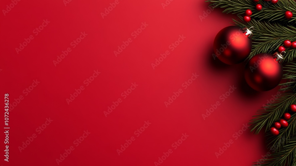 Poster red background with two red balls on top of it. the background is a deep red color, and the balls ar