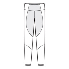  High-Waisted Panelled Leggings Flat Sketch - Fashion Illustration