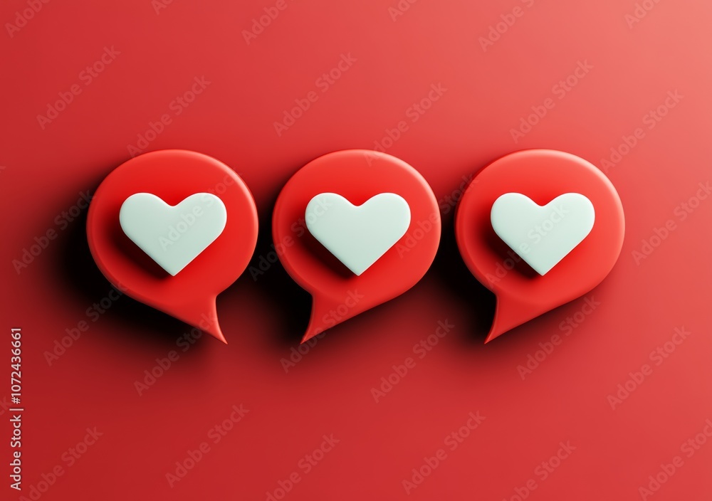Poster three hearts are arranged in a row on a red background. the hearts are white and red, and they are a