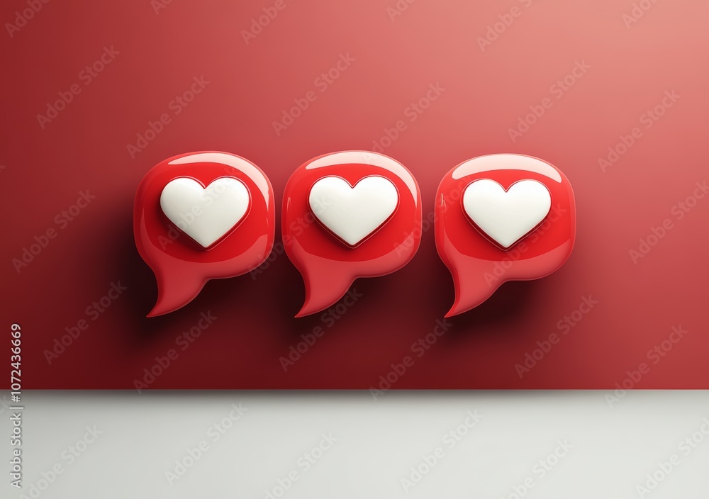 Poster three hearts are displayed in a row on a red background. the hearts are white and red, and they are 