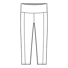 Women's Cropped Leggings Technical Drawing with Front Panel Detail

