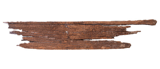 Rotten wooden board isolated on white background, clipping path