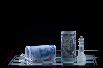 100 dollars and 100 Turkish lira , Economic war on the chessboard. Fictional shooting and custom focus adjustable.