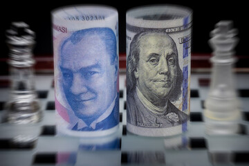 100 dollars and 100 Turkish lira , Economic war on the chessboard. Fictional shooting and custom...