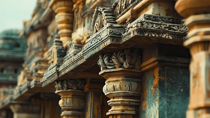 Fototapeta premium A detailed shot of the architectural features of a traditional building in Nagercoil, highlighting intricate designs.