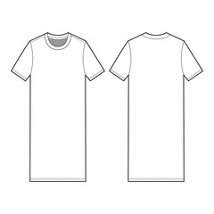 T-Shirt Dress Technical Drawing, Front and Back View

