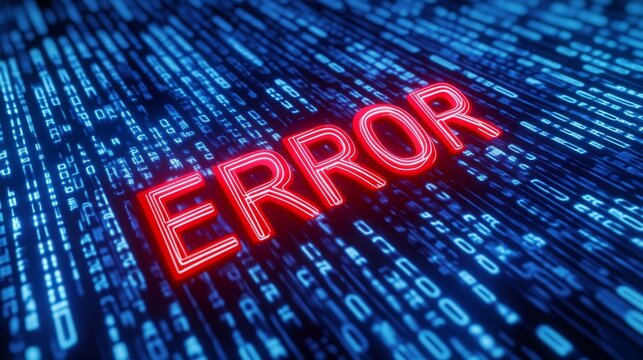 Error message on a blue binary code background.