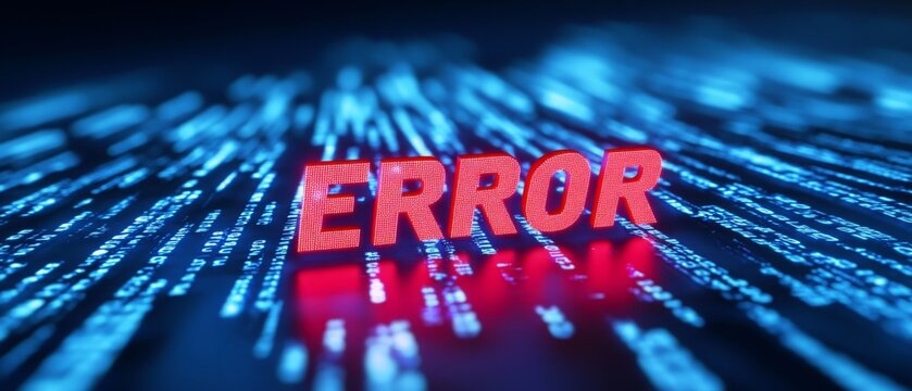 Error message on a blue binary code background.