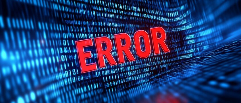 Error message on a blue binary code background.